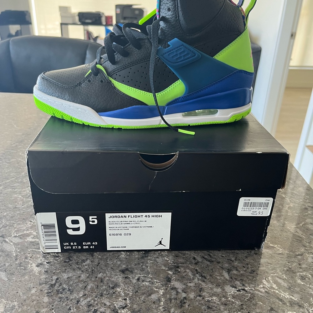 Jordan Flight 45 High Kids Shoes - Black and Green